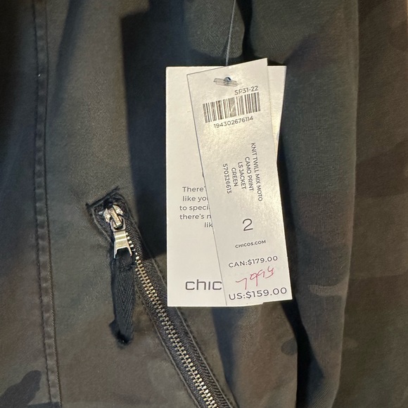 Chico’s Dark Green Camo Moto Jacket Size 2 - Picture 5 of 6
